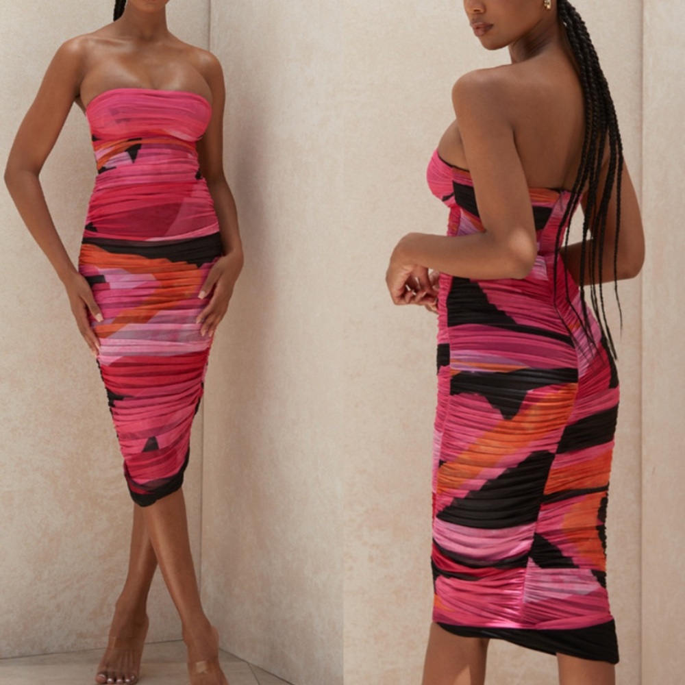 House Of Cb Sasha Multicolor Strapless Ruched Dress